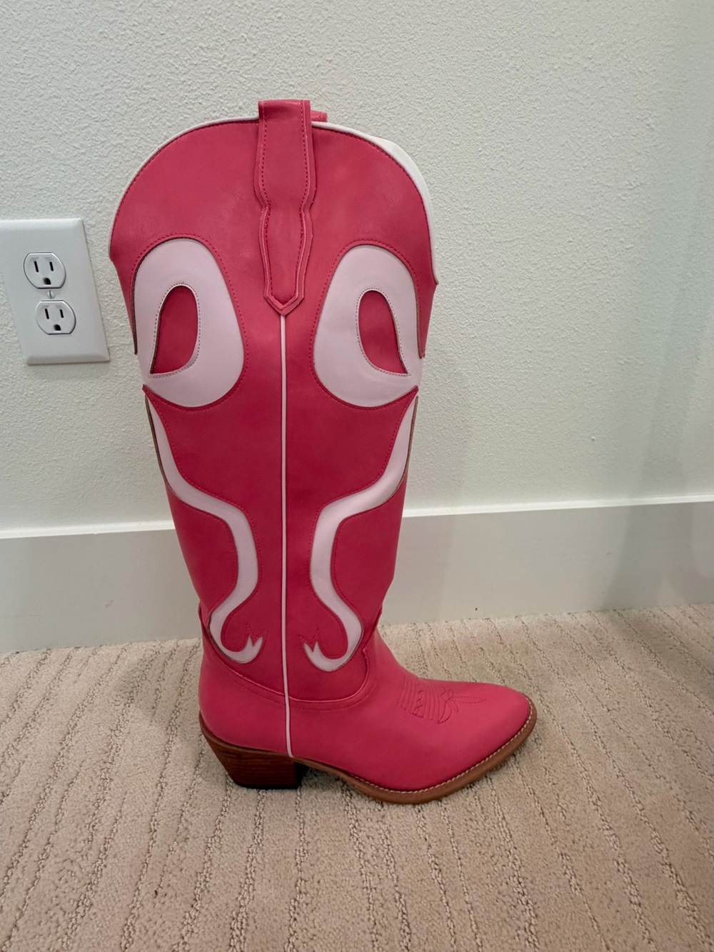 Statement Pink Western Knee-High Heeled Boots - Picture 5 of 6